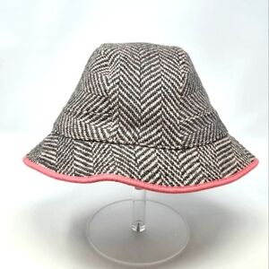 VINTAGE GAP WOOL BLEND GREY & PINK HERRINGBONE BUCKET HAT WOMEN M/L PREPPY Y2K